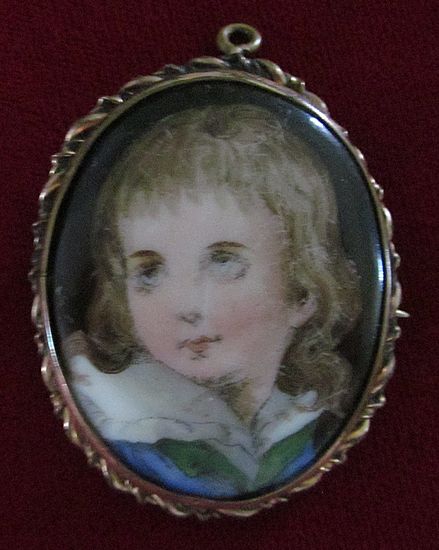 Hand Painted Little Blond Boy Portrait on Porcelain Pin/Pendant Hand Painted Little Blond Boy Portrait on Porcelain Pin/Pendant