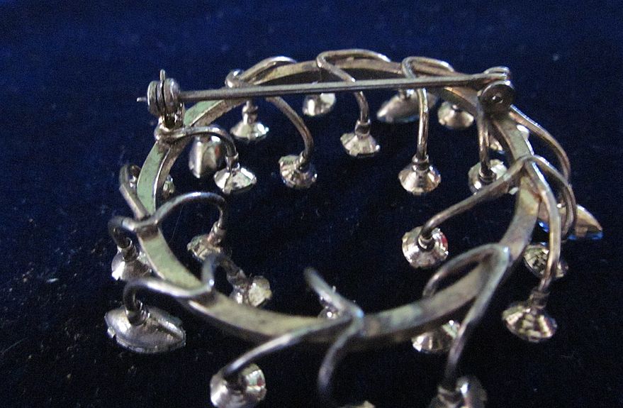 Openwork Clear Round, and Blue Marquise Cut Rhinestone Pin Openwork Clear Round, and Blue Marquise Cut Rhinestone Pin