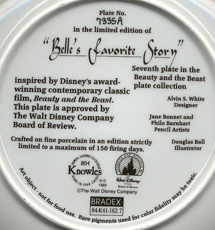1993 Beauty and the Beast "Belle's Favorite Story" Limited Edition Plate 1993 Beauty and the Beast "Belle's Favorite Story" Limited Edition Plate