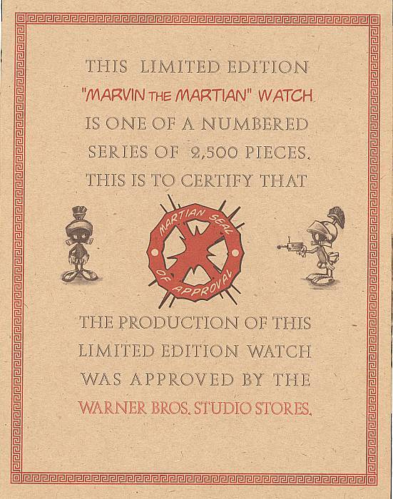 1996 Fossil "Marvin the Martian" Warner Bros. Limited Edition Sketch Watch 1996 Fossil "Marvin the Martian" Warner Bros. Limited Edition Sketch Watch