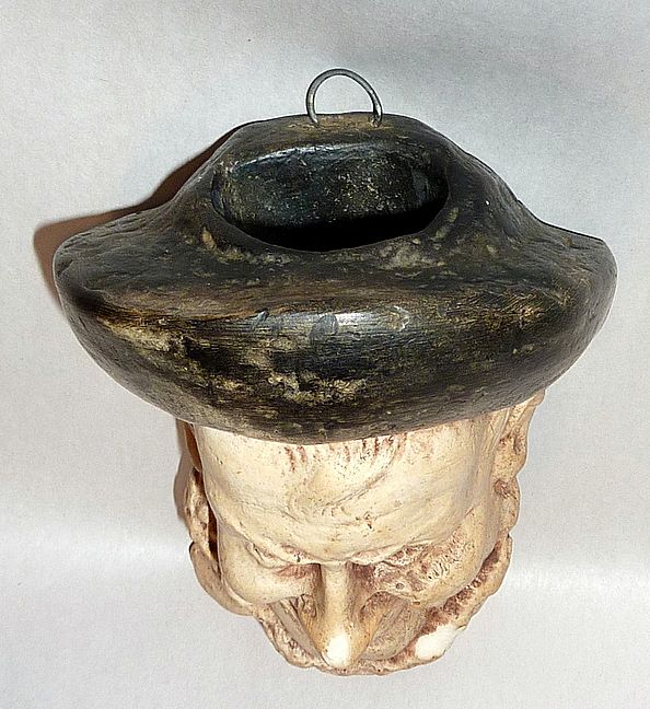 Antique 5" Laughing Man's Head Chalkware Match Holder Antique 5" Laughing Man's Head Chalkware Match Holder