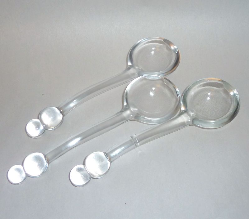 Three 1940's Clear Glass Candlewick Mayonnaise / Condiment 6" Spoons Three 1940's Clear Glass Candlewick Mayonnaise / Condiment 6" Spoons
