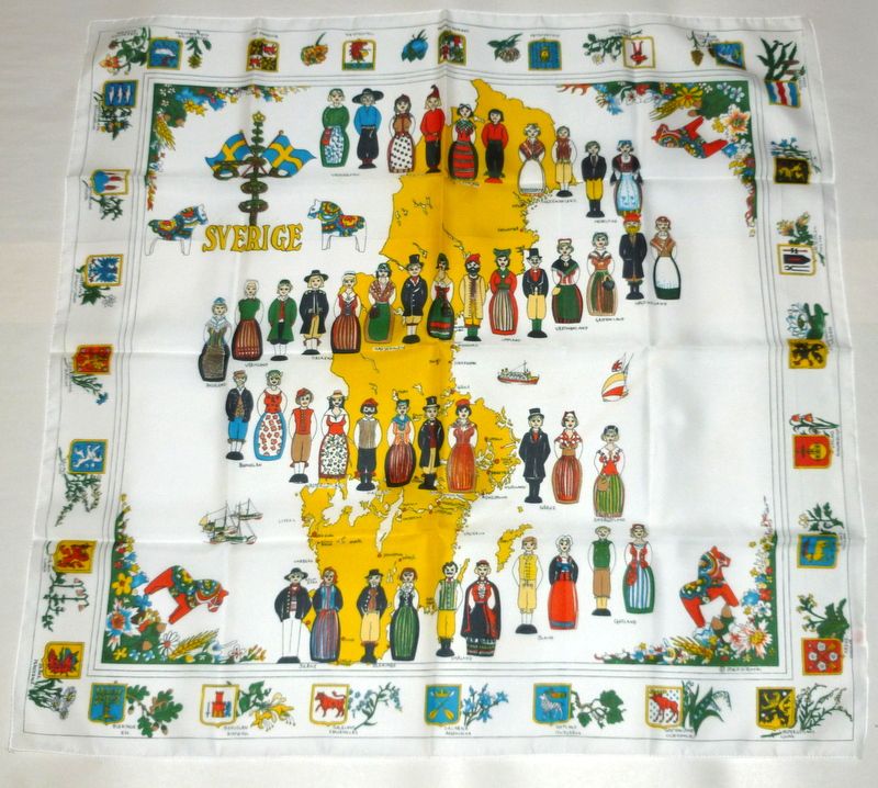 Vintage Alfred Keller 27" Sverige Sweden Scarf Costumes Shields Flowers etc Vintage Alfred Keller 27" Sverige Sweden Scarf Costumes Shields Flowers etc