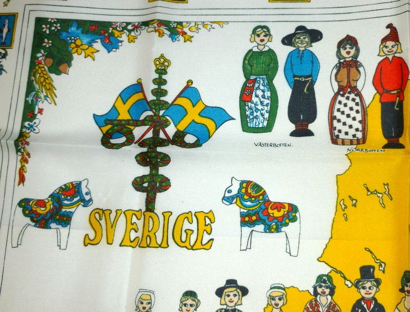 Vintage Alfred Keller 27" Sverige Sweden Scarf Costumes Shields Flowers etc Vintage Alfred Keller 27" Sverige Sweden Scarf Costumes Shields Flowers etc