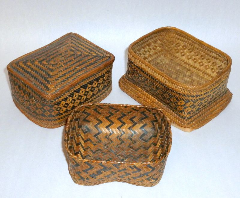 Rare Antique Native Woven Three Tier 4" Basket Container Box Philippine Islands Rare Antique Native Woven Three Tier 4" Basket Container Box Philippine Islands