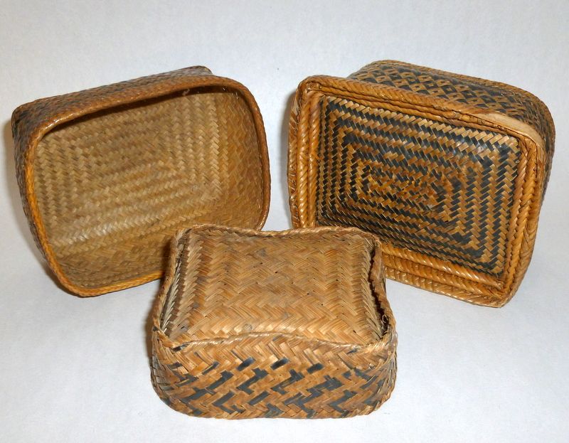 Rare Antique Native Woven Three Tier 4" Basket Container Box Philippine Islands Rare Antique Native Woven Three Tier 4" Basket Container Box Philippine Islands