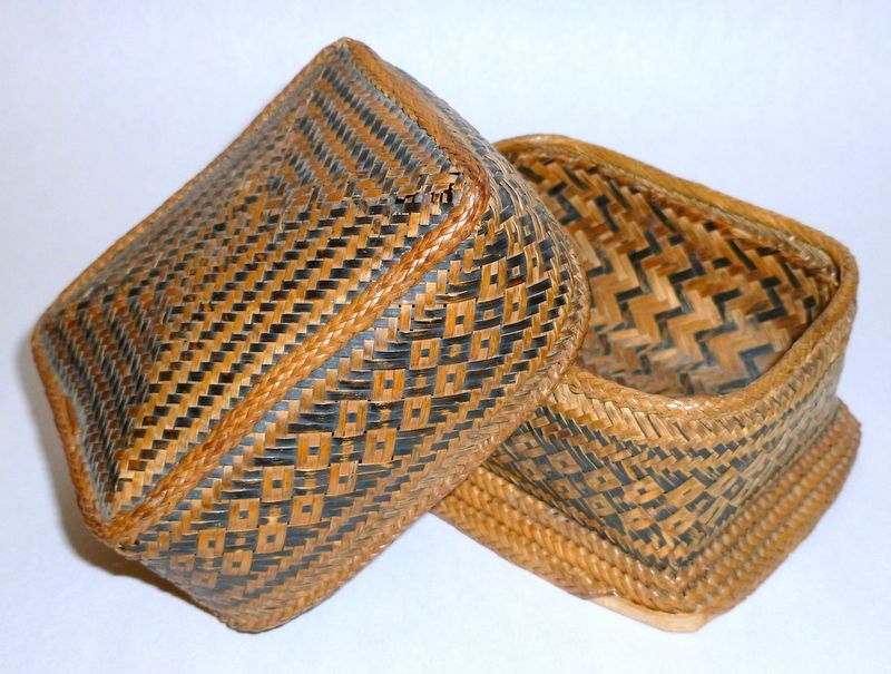 Rare Antique Native Woven Three Tier 4" Basket Container Box Philippine Islands Rare Antique Native Woven Three Tier 4" Basket Container Box Philippine Islands