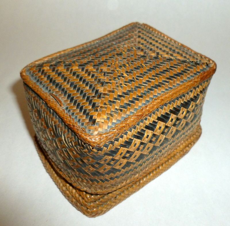 Rare Antique Native Woven Three Tier 4" Basket Container Box Philippine Islands Rare Antique Native Woven Three Tier 4" Basket Container Box Philippine Islands