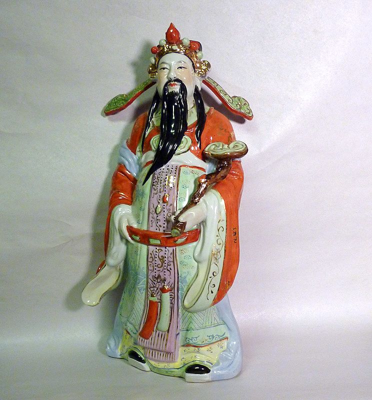 Vintage Hand painted Porcelain 18" tall Chinese Household Good Luck Lu Vintage Hand painted Porcelain 18" tall Chinese Household Good Luck Lu