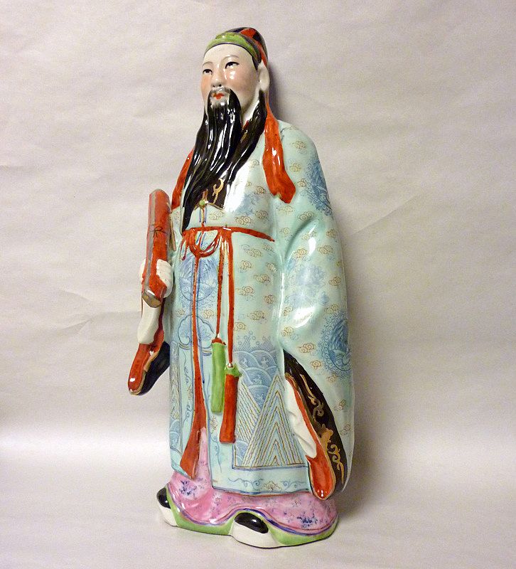 Vintage Large 18" Porcelain Chinese Household god Happiness Fu Vintage Large 18" Porcelain Chinese Household god Happiness Fu
