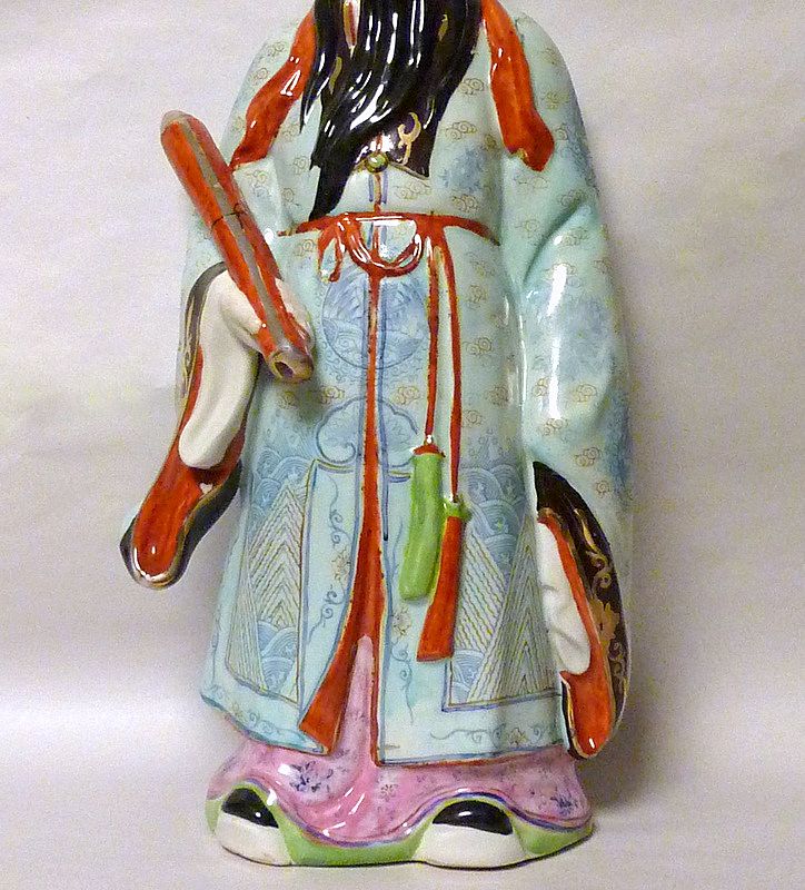 Vintage Large 18" Porcelain Chinese Household god Happiness Fu Vintage Large 18" Porcelain Chinese Household god Happiness Fu