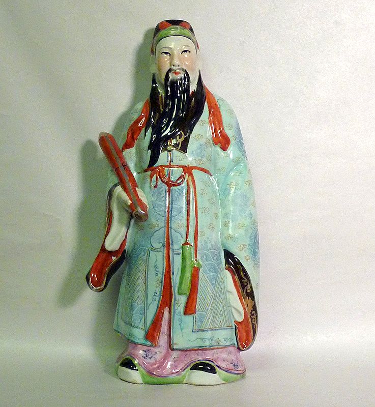 Vintage Large 18" Porcelain Chinese Household god Happiness Fu Vintage Large 18" Porcelain Chinese Household god Happiness Fu