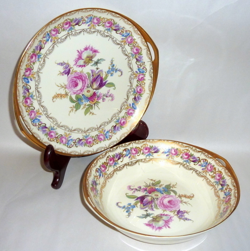 Vintage 1930's Rosenthale Bavaria Ivory Porcelain Vienna 10" Cake Plate & Bowl Vintage 1930's Rosenthale Bavaria Ivory Porcelain Vienna 10" Cake Plate & Bowl