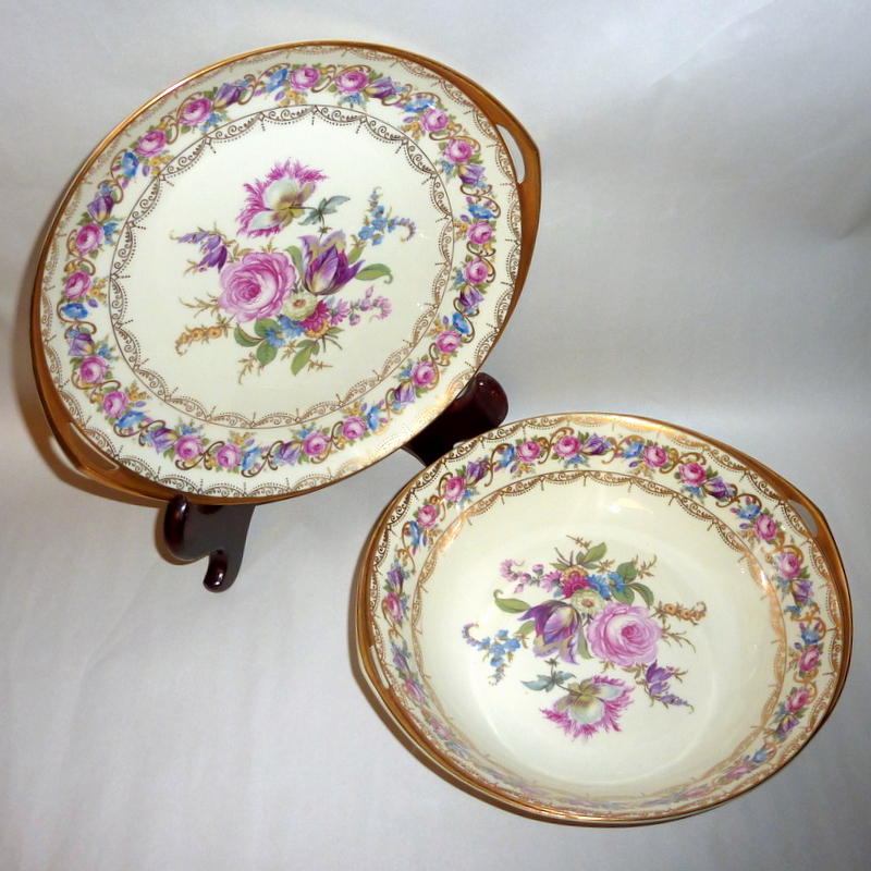 Vintage 1930's Rosenthale Bavaria Ivory Porcelain Vienna 10" Cake Plate & Bowl Vintage 1930's Rosenthale Bavaria Ivory Porcelain Vienna 10" Cake Plate & Bowl
