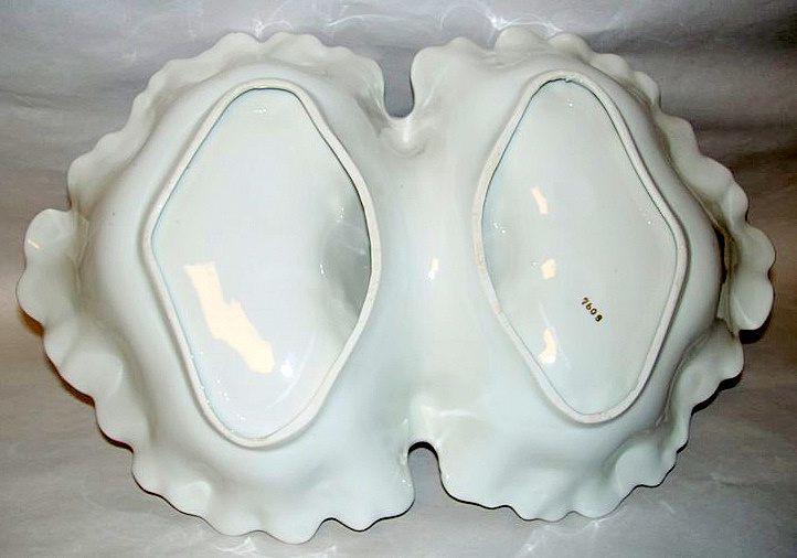 Antique 14" Porcelain White & Gold Double Bowl Basket with Handle Antique 14" Porcelain White & Gold Double Bowl Basket with Handle