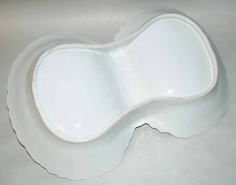 Antique 11" Porcelain Blue Floral Double Bowl Basket with Handle Antique 11" Porcelain Blue Floral Double Bowl Basket with Handle