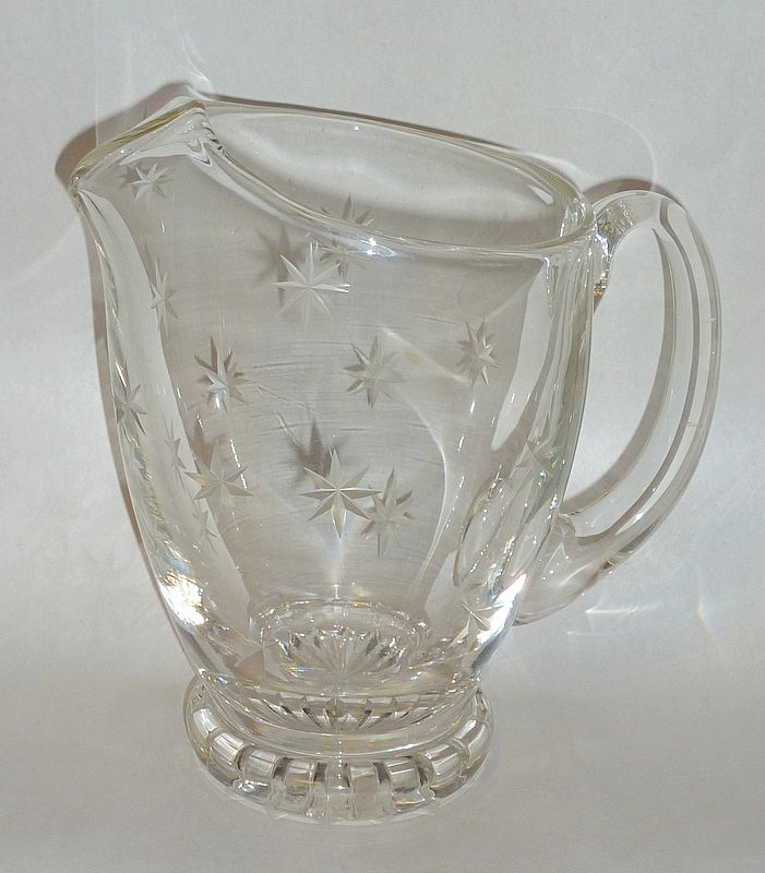 Vintage 8 1/2" Ice Lip Crystal Pitcher with Hand Cut Stars Across Body Vintage 8 1/2" Ice Lip Crystal Pitcher with Hand Cut Stars Across Body