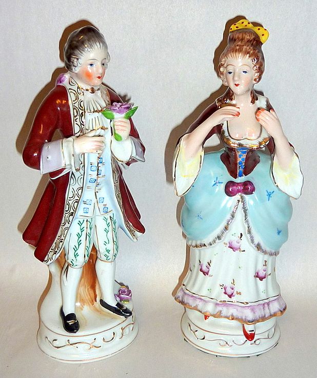 Quality Pair of 10" Occupied Japan Colonial Figurines, Red + Black Stamps Quality Pair of 10" Occupied Japan Colonial Figurines, Red + Black Stamps
