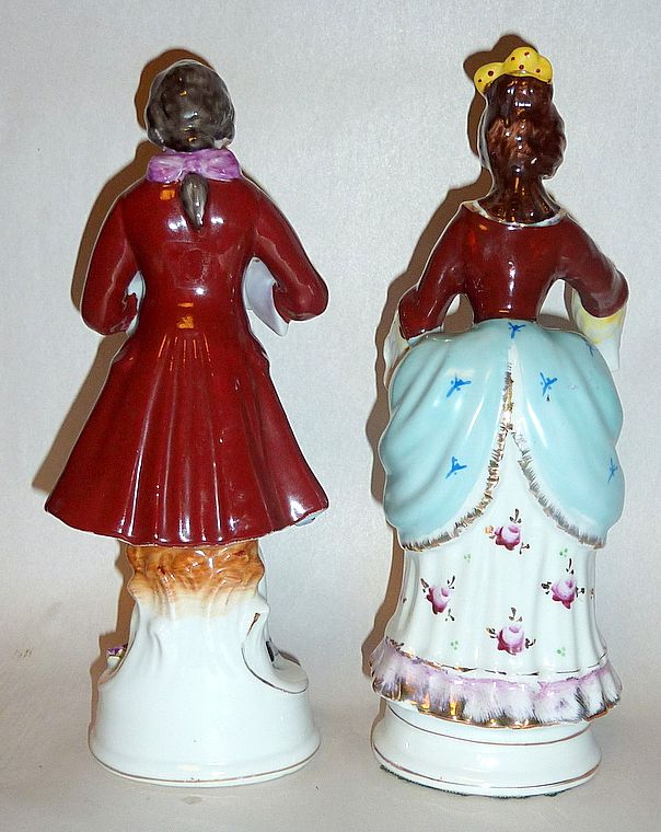 Quality Pair of 10" Occupied Japan Colonial Figurines, Red + Black Stamps Quality Pair of 10" Occupied Japan Colonial Figurines, Red + Black Stamps