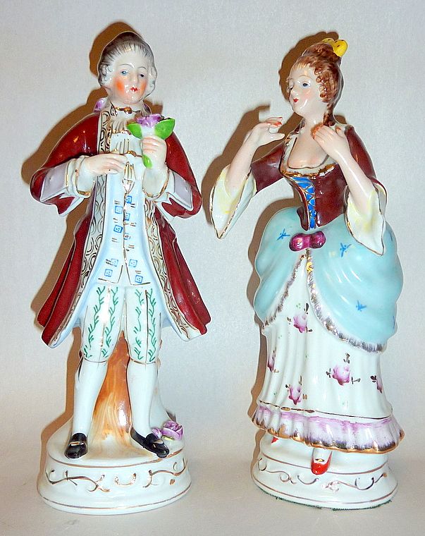 Quality Pair of 10" Occupied Japan Colonial Figurines, Red + Black Stamps Quality Pair of 10" Occupied Japan Colonial Figurines, Red + Black Stamps