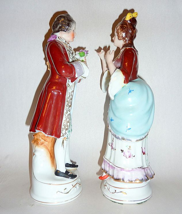 Quality Pair of 10" Occupied Japan Colonial Figurines, Red + Black Stamps Quality Pair of 10" Occupied Japan Colonial Figurines, Red + Black Stamps