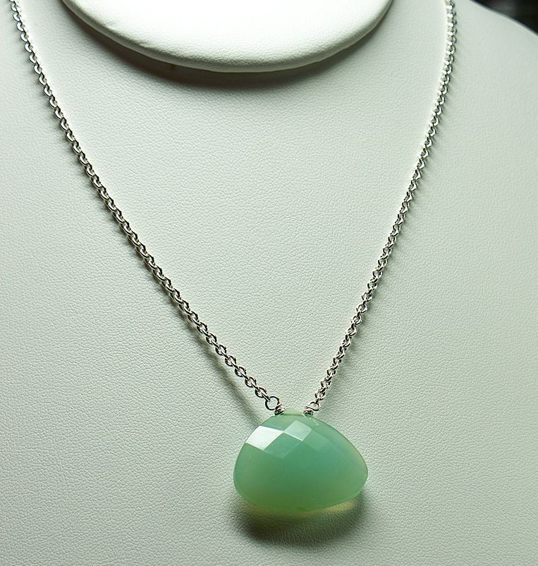 Aqua Chalcedony Pendant, Sterling Silver Chain Necklace Aqua Chalcedony Pendant, Sterling Silver Chain Necklace