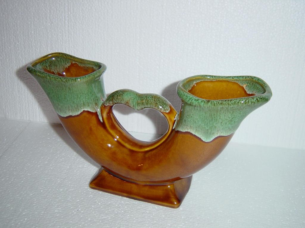 Van Briggle Pottery Double Horn Vase in Honey Gold and Green Van Briggle Pottery Double Horn Vase in Honey Gold and Green