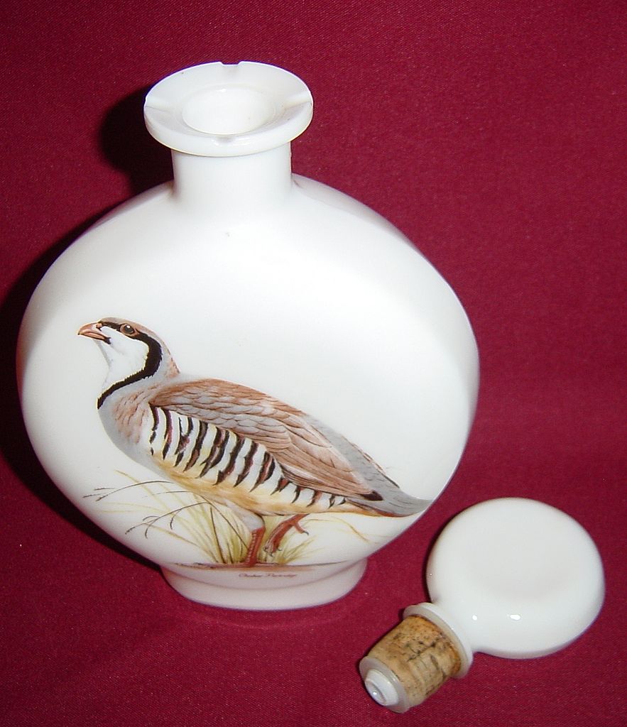 Milk Glass Decanter with Chukar Partridge by Arthur Singer Milk Glass Decanter with Chukar Partridge by Arthur Singer