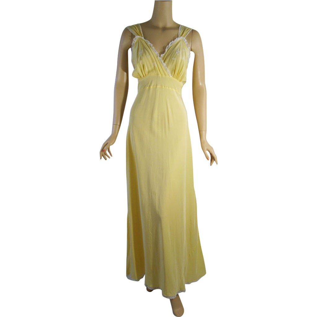 Vintage 1950s Sunny Yellow Bias Cut Nightgown Eastern Isles B36 Vintage 1950s Sunny Yellow Bias Cut Nightgown Eastern Isles B36