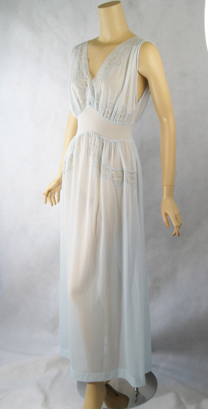 Vintage 1950s 50s Nightgown Pale Blue Sheer Nylon Van Raalte Negligee Sz 32 B36 W25 Vintage 1950s 50s Nightgown Pale Blue Sheer Nylon Van Raalte Negligee Sz 32 B36 W25