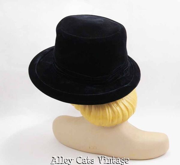 Vintage Hat Deep Crown Dark Blue Velvet Wide Brim by Gallant Lady Sz 21.5 Vintage Hat Deep Crown Dark Blue Velvet Wide Brim by Gallant Lady Sz 21.5