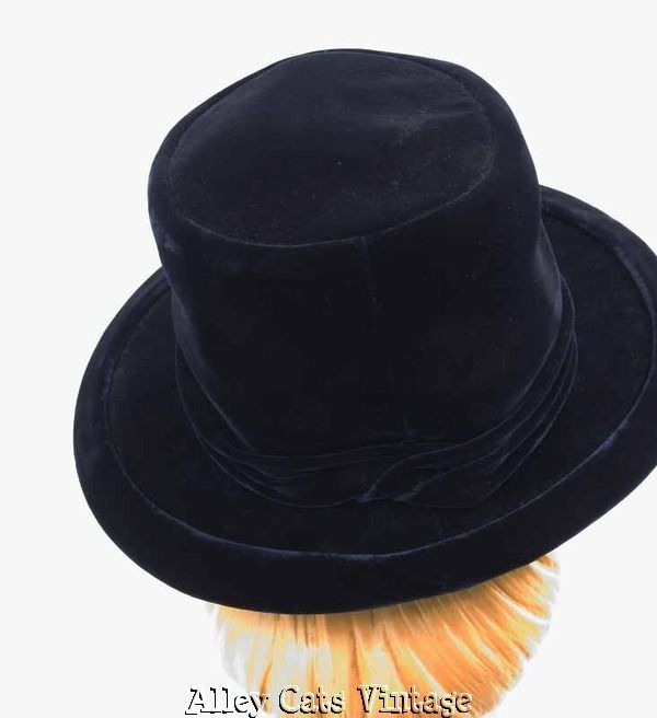 Vintage Hat Deep Crown Dark Blue Velvet Wide Brim by Gallant Lady Sz 21.5 Vintage Hat Deep Crown Dark Blue Velvet Wide Brim by Gallant Lady Sz 21.5