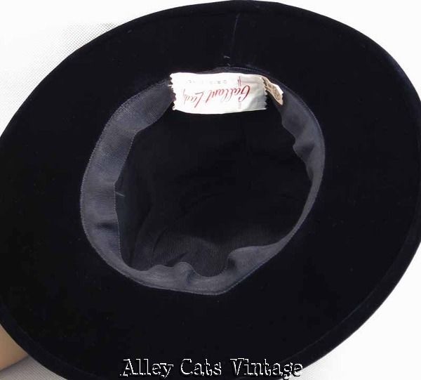 Vintage Hat Deep Crown Dark Blue Velvet Wide Brim by Gallant Lady Sz 21.5 Vintage Hat Deep Crown Dark Blue Velvet Wide Brim by Gallant Lady Sz 21.5