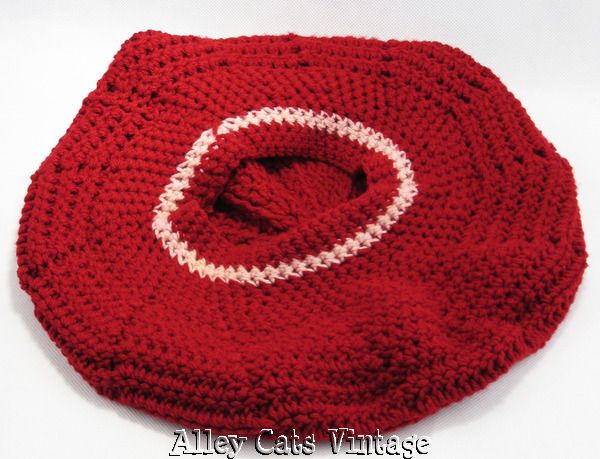 Vintage 1950s 50s Hat Maroon and Pink Hand Knitted Banded Oversized Beret Vintage 1950s 50s Hat Maroon and Pink Hand Knitted Banded Oversized Beret