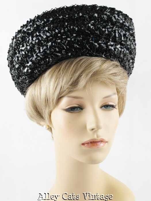 Vintage 1960s 60s Hat Black Straw Breton by d. Charles Sz 22 Vintage 1960s 60s Hat Black Straw Breton by d. Charles Sz 22