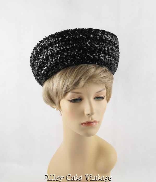 Vintage 1960s 60s Hat Black Straw Breton by d. Charles Sz 22 Vintage 1960s 60s Hat Black Straw Breton by d. Charles Sz 22
