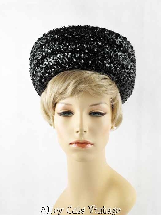 Vintage 1960s 60s Hat Black Straw Breton by d. Charles Sz 22 Vintage 1960s 60s Hat Black Straw Breton by d. Charles Sz 22
