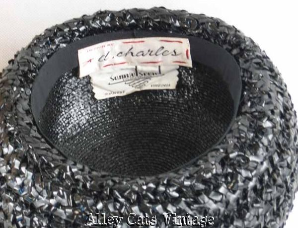 Vintage 1960s 60s Hat Black Straw Breton by d. Charles Sz 22 Vintage 1960s 60s Hat Black Straw Breton by d. Charles Sz 22