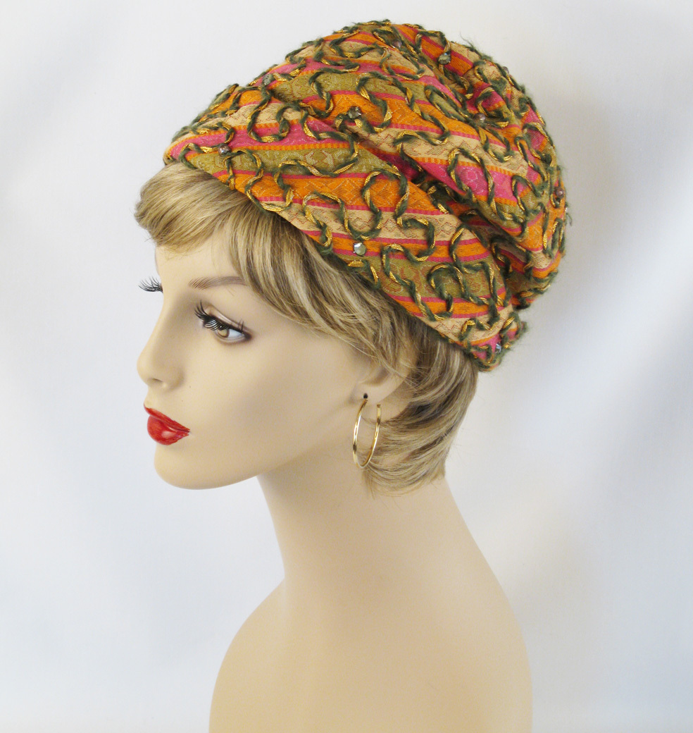 Vintage 1970s 70s Hat Rhinestones and Gold Braid Cloche by Amy Vintage 1970s 70s Hat Rhinestones and Gold Braid Cloche by Amy