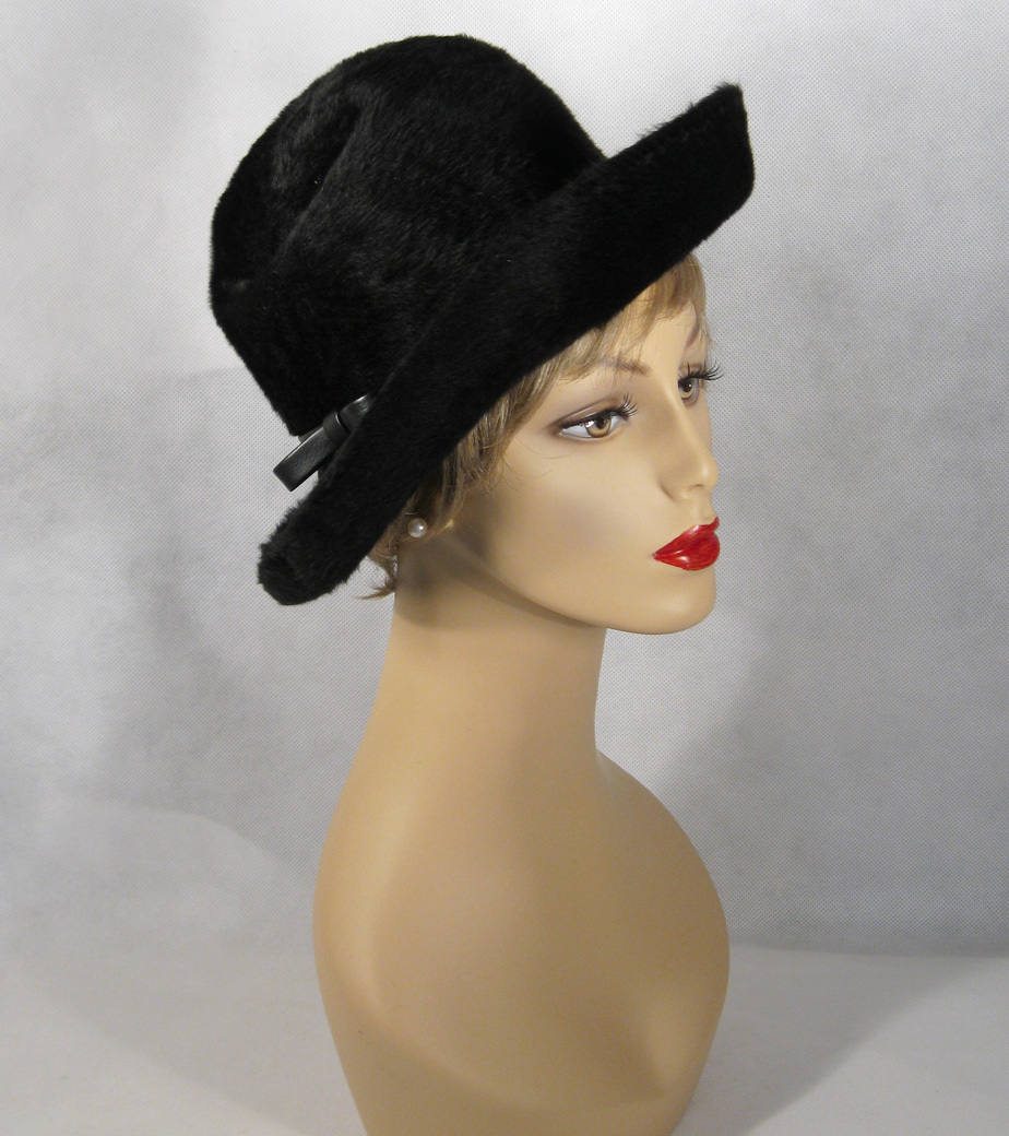 Vintage Hat Black Faux Fur Fedora by Mr John Classic Sz 22 Vintage Hat Black Faux Fur Fedora by Mr John Classic Sz 22