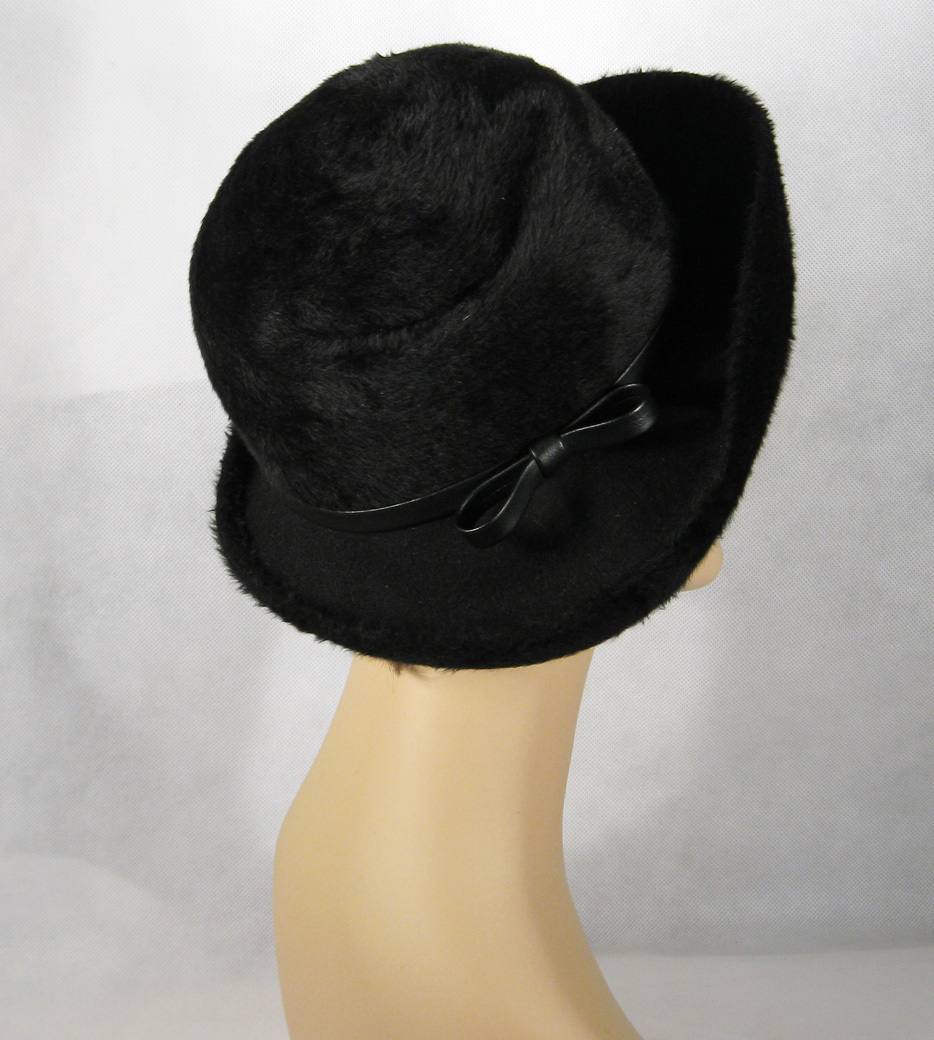 Vintage Hat Black Faux Fur Fedora by Mr John Classic Sz 22 Vintage Hat Black Faux Fur Fedora by Mr John Classic Sz 22