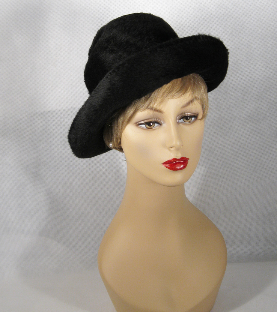 Vintage Hat Black Faux Fur Fedora by Mr John Classic Sz 22 Vintage Hat Black Faux Fur Fedora by Mr John Classic Sz 22