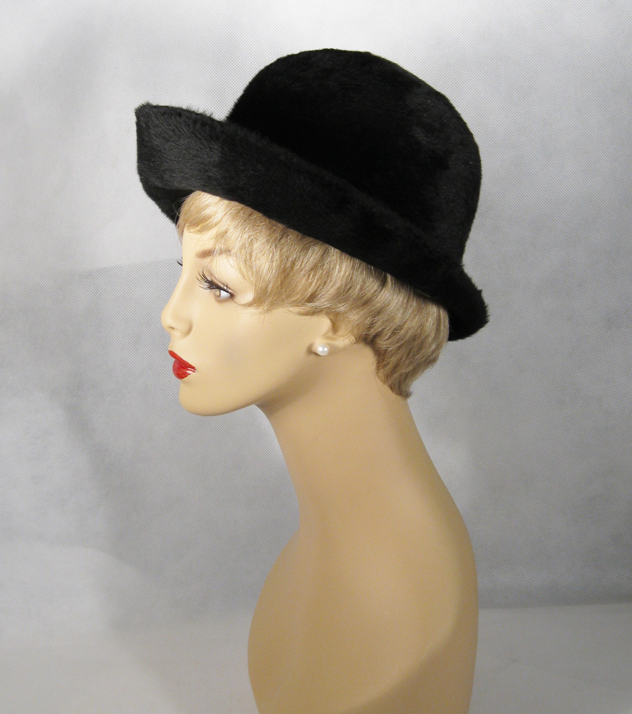 Vintage Hat Black Faux Fur Fedora by Mr John Classic Sz 22 Vintage Hat Black Faux Fur Fedora by Mr John Classic Sz 22