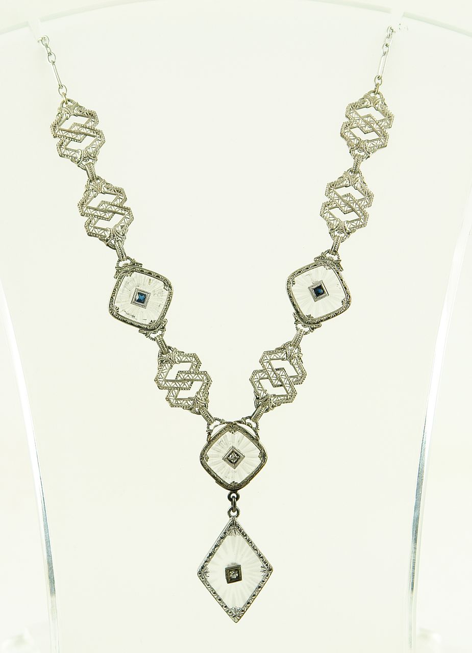 Vintage Transitional 10 Karat White Gold Camphor Glass Demi-Parure Vintage Transitional 10 Karat White Gold Camphor Glass Demi-Parure