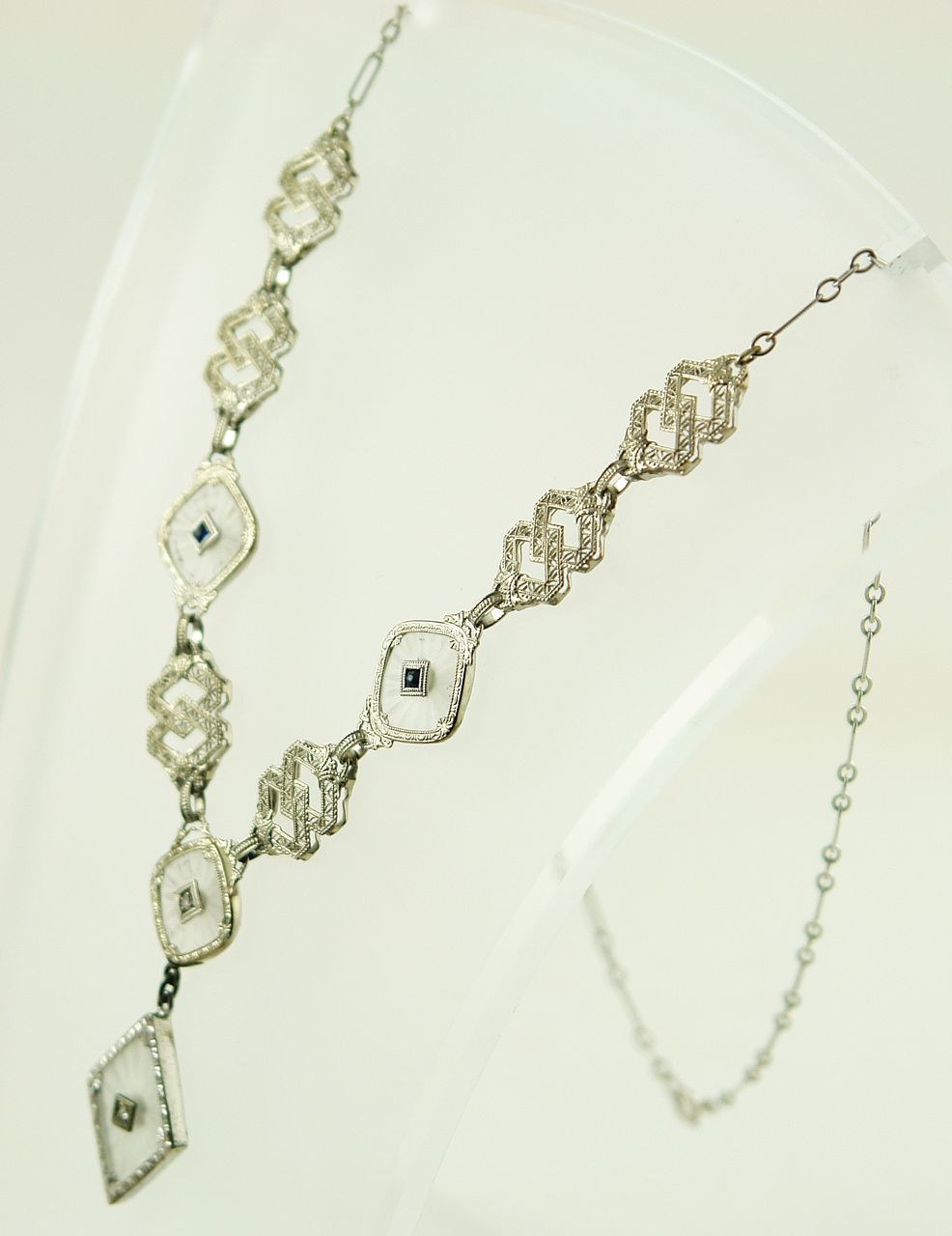 Vintage Transitional 10 Karat White Gold Camphor Glass Demi-Parure Vintage Transitional 10 Karat White Gold Camphor Glass Demi-Parure