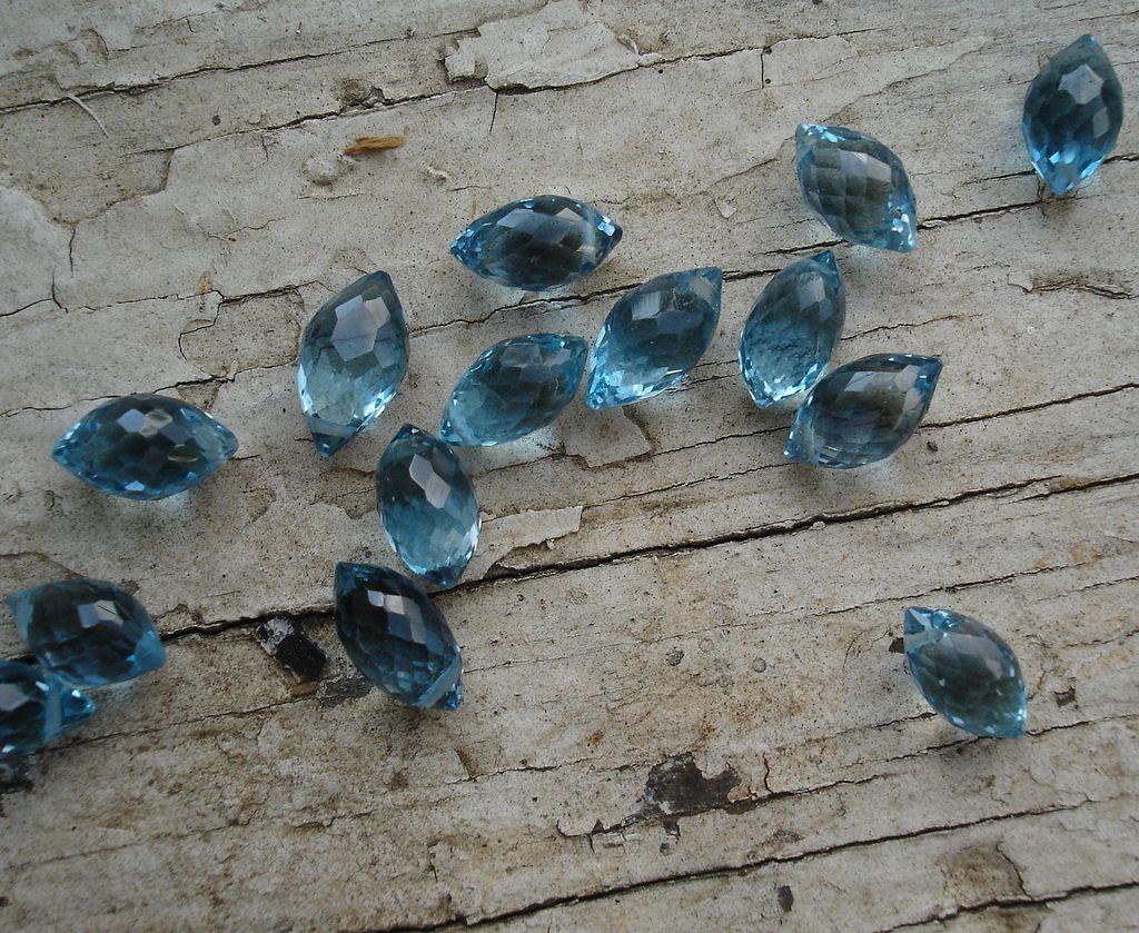 London Blue Topaz Laser Faceted Dewdrop Marquise Briolette - 8mm x 5mm - 2 pieces London Blue Topaz Laser Faceted Dewdrop Marquise Briolette - 8mm x 5mm - 2 pieces