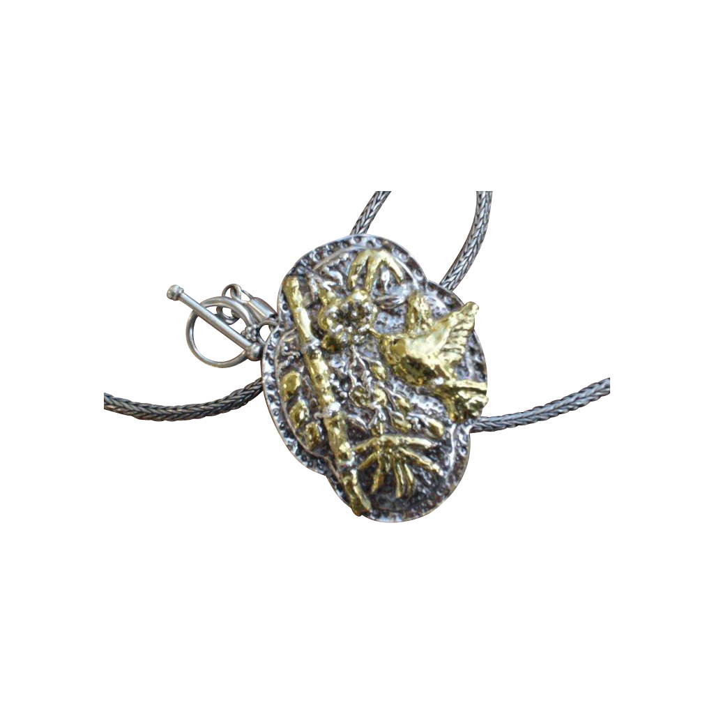 Studio Art PMC Silver & 22kt Applique Pendant / Brooch Combination - Hummingbird, Fuchsia and Bamboo Studio Art PMC Silver & 22kt Applique Pendant / Brooch Combination - Hummingbird, Fuchsia and Bamboo