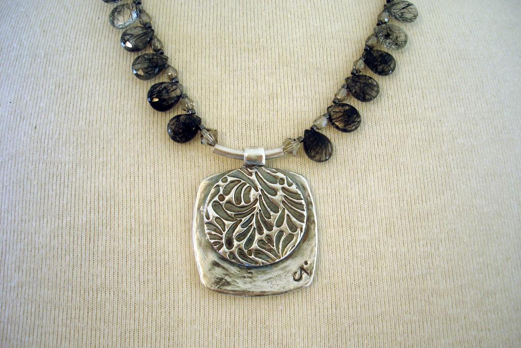 Swimming Japanese Carp ~ Pendant Necklace ~ Black Reticulated Quartz Briolettes Swimming Japanese Carp ~ Pendant Necklace ~ Black Reticulated Quartz Briolettes
