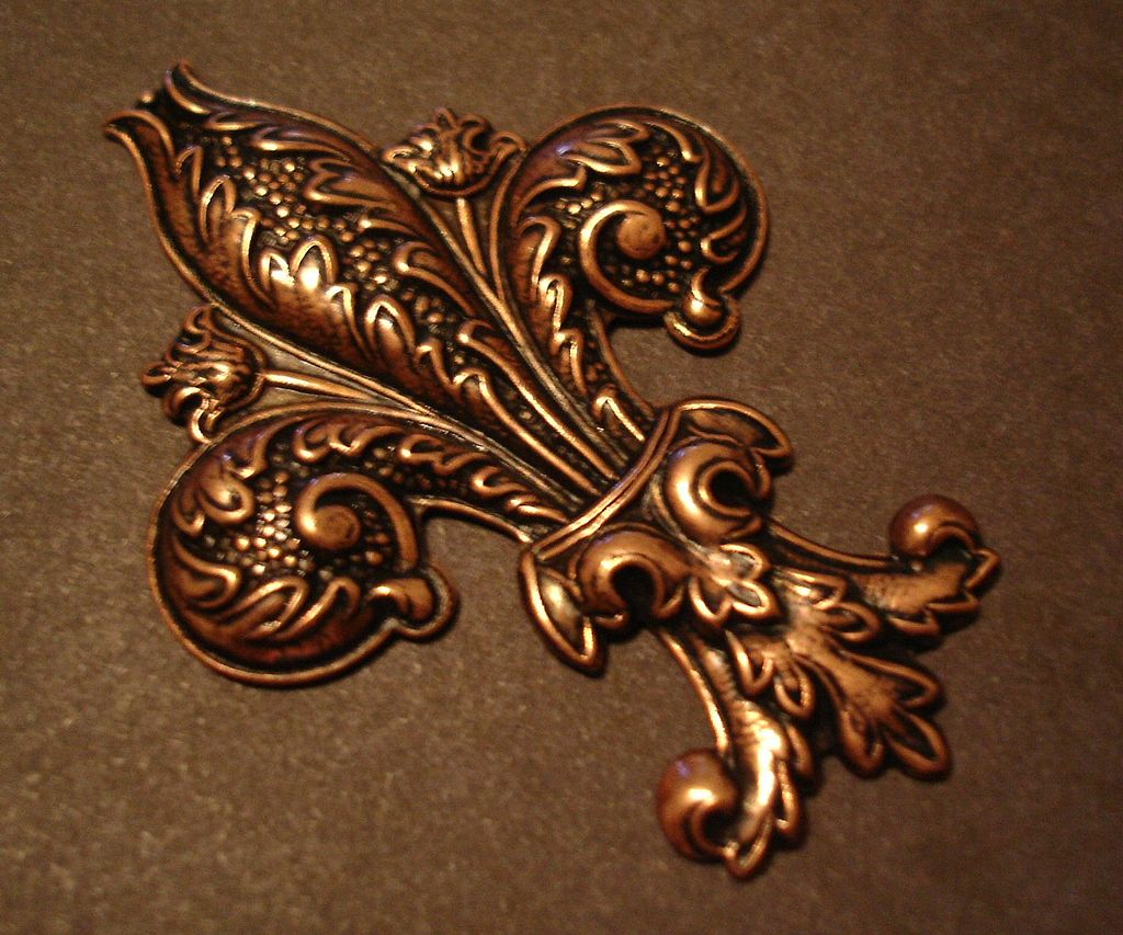 Large Stunning Fleur de Lis - Copper Plate Stamping - Applique - 62mm x 40mm Large Stunning Fleur de Lis - Copper Plate Stamping - Applique - 62mm x 40mm