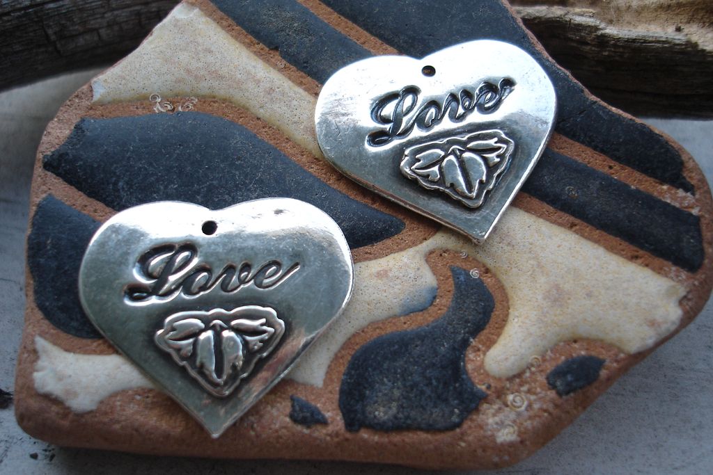 FS Heart Love Charms PMC Handcrafted Artisan - Two Charms FS Heart Love Charms PMC Handcrafted Artisan - Two Charms